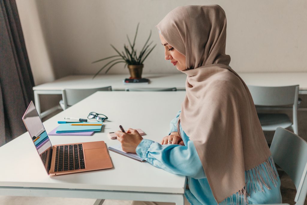 modern muslim woman hijab office room